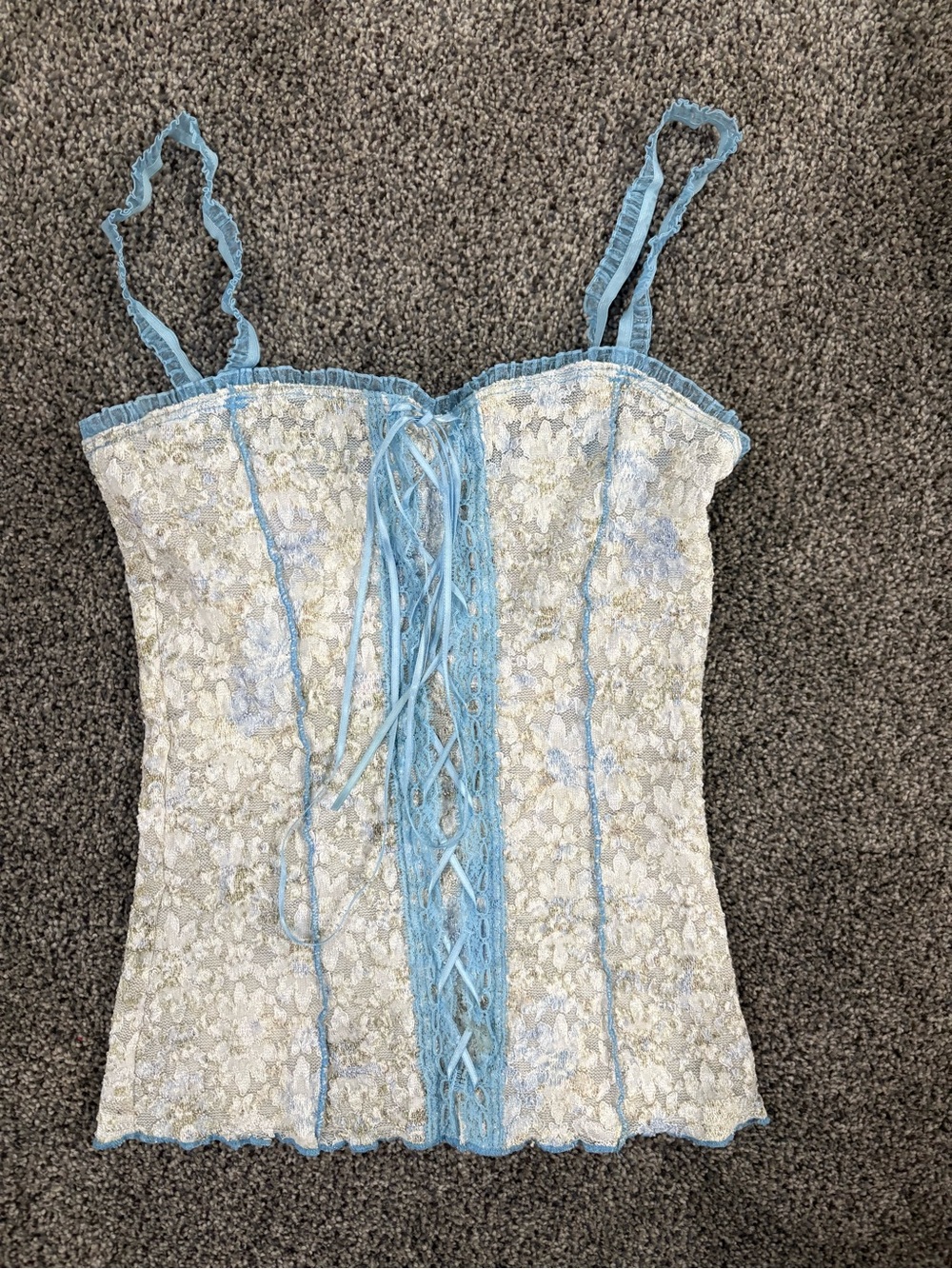 Ladies Lace Corset Tank Top - Light Blue